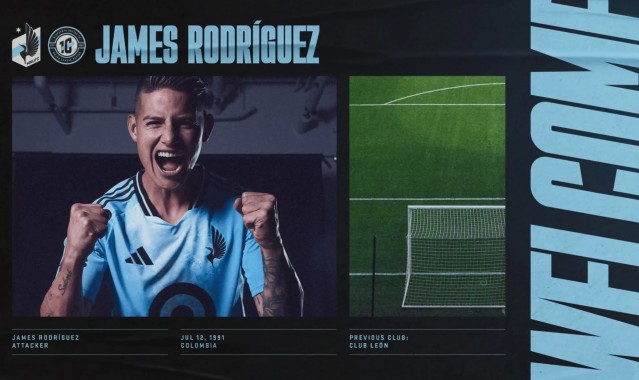 官方：J罗加盟美职联俱乐部明尼苏达联，双方签约至今年12月